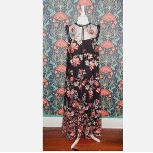 Sundance Black Tulle Boho Embroidered Floral Maxi Sleeveless Dress XXL Nwt